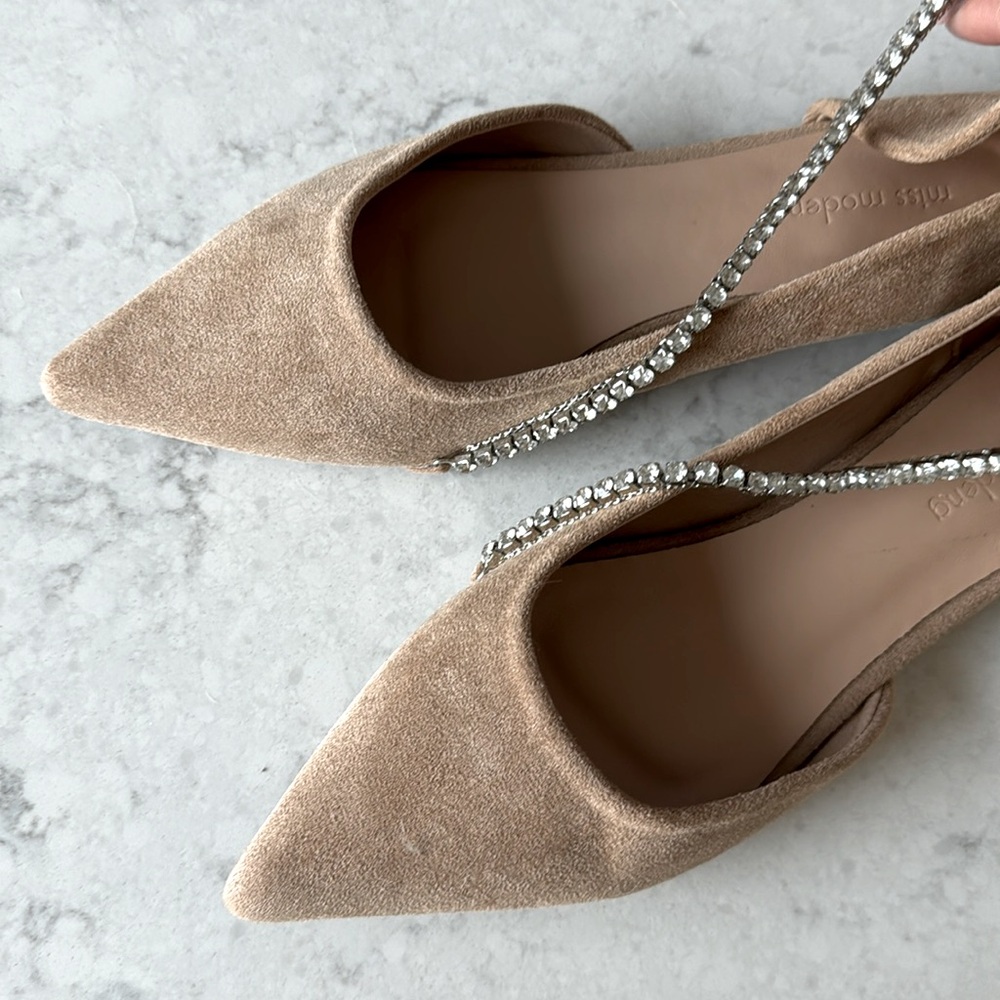 Rhinestone Chain Pointed Toe Suede Flats
